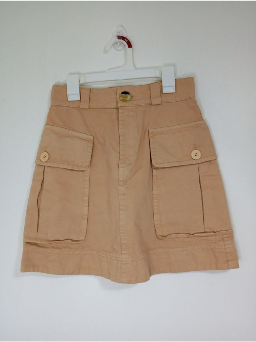 See By Chloé Beige Cargo Mini Skirt Front Pockets Button Zipper Closure Womens X